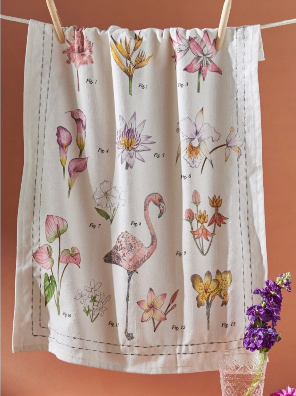 Set of two Botanical Flamingo Tea Towel in Pink, Green, Yellow